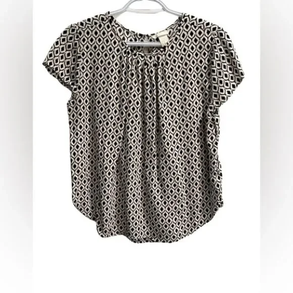 H&M Size 10 Black and White Short Sleeved Blouse (K) - Picture 1 of 4